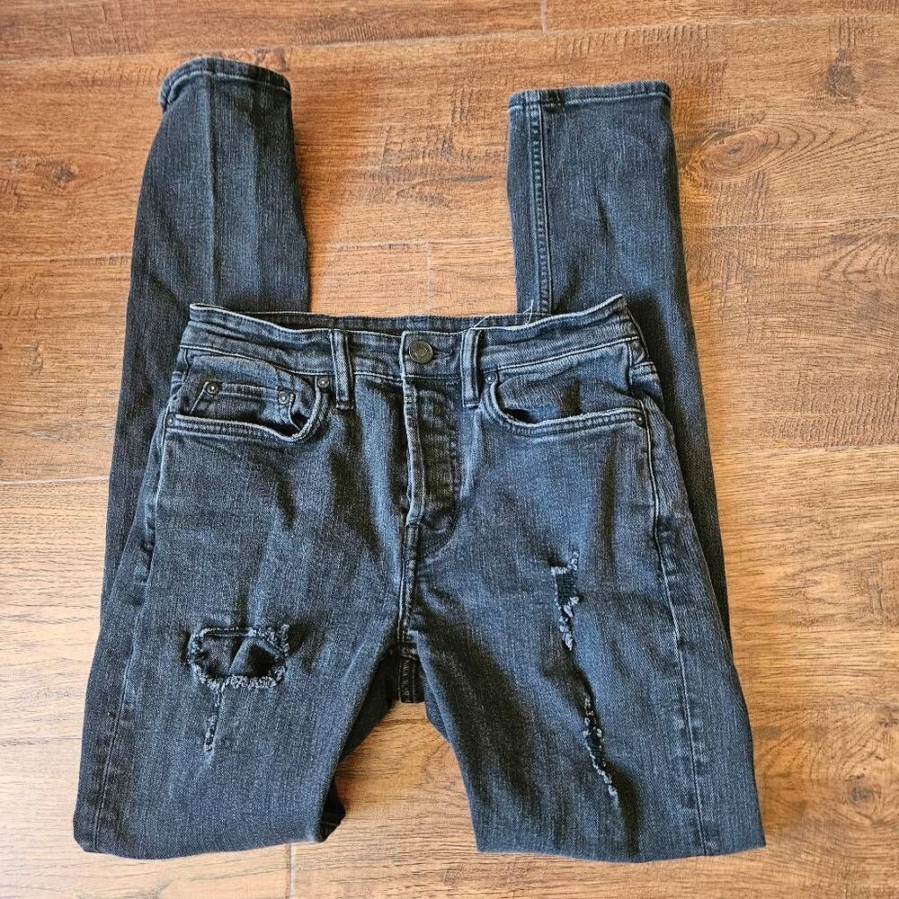 All Saints Cigarette Damaged Black Jeans